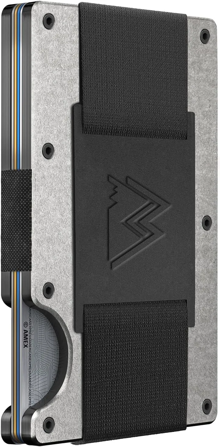 Mountain Voyage Co Minimalist Cash Strap Wallet - Slim RFID Blocking Wallet for Men & Women - Scratch Resistant, Credit Card Holder, Easily Removable Money & Cards, Aluminium Wallet (Tumbled Titanium)