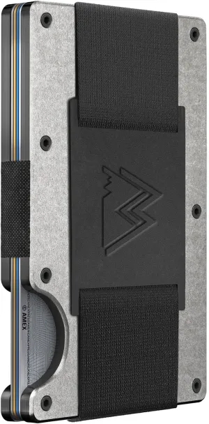 Mountain Voyage Co Minimalist Cash Strap Wallet - Slim RFID Blocking Wallet for Men & Women - Scratch Resistant, Credit Card Holder, Easily Removable Money & Cards, Aluminium Wallet (Tumbled Titanium)