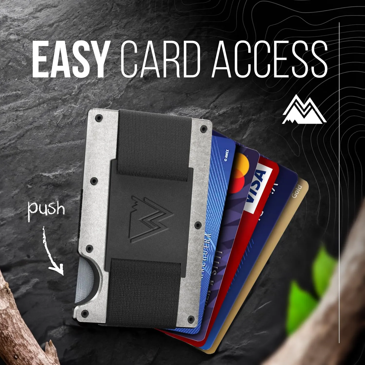Mountain Voyage Co Minimalist Cash Strap Wallet - Slim RFID Blocking Wallet for Men & Women - Scratch Resistant, Credit Card Holder, Easily Removable Money & Cards, Aluminium Wallet (Tumbled Titanium)