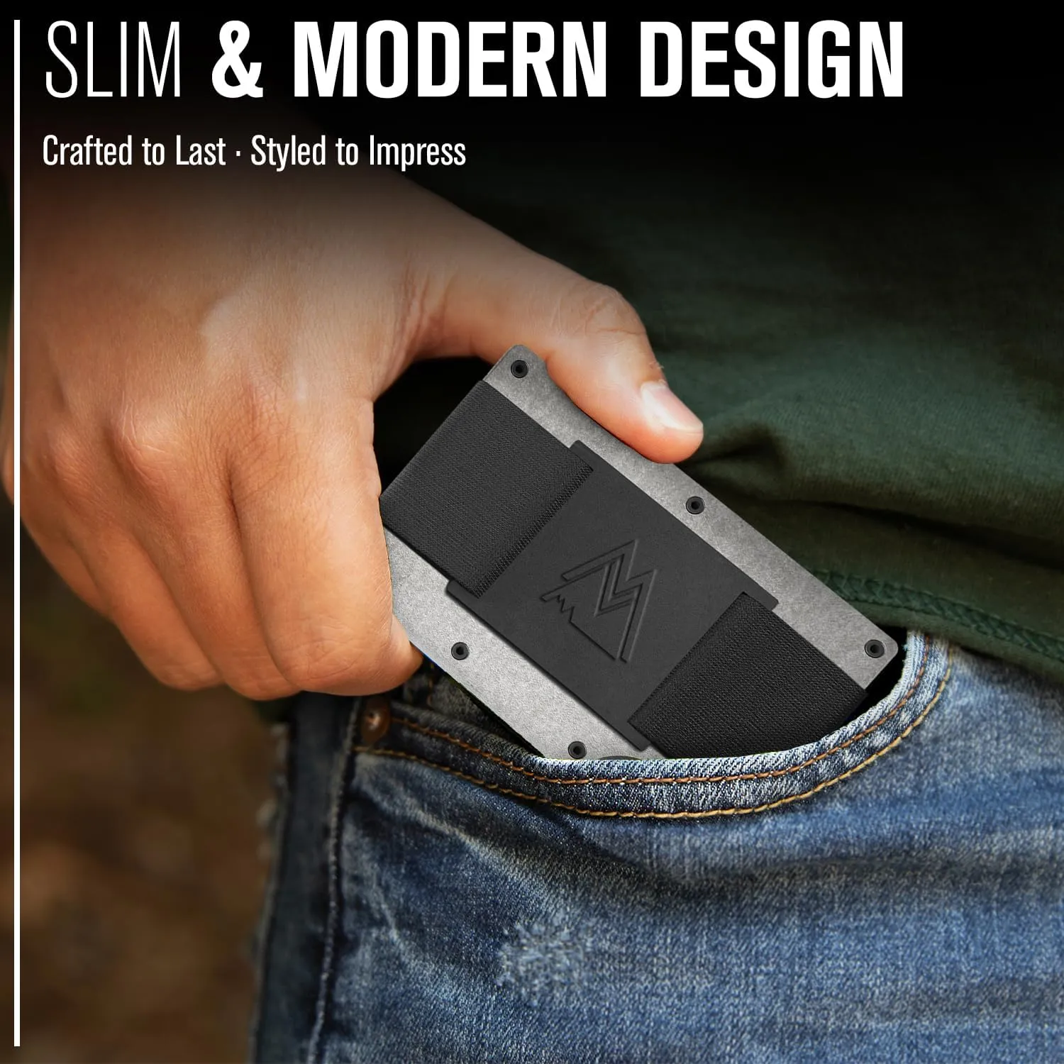 Mountain Voyage Co Minimalist Cash Strap Wallet - Slim RFID Blocking Wallet for Men & Women - Scratch Resistant, Credit Card Holder, Easily Removable Money & Cards, Aluminium Wallet (Tumbled Titanium)