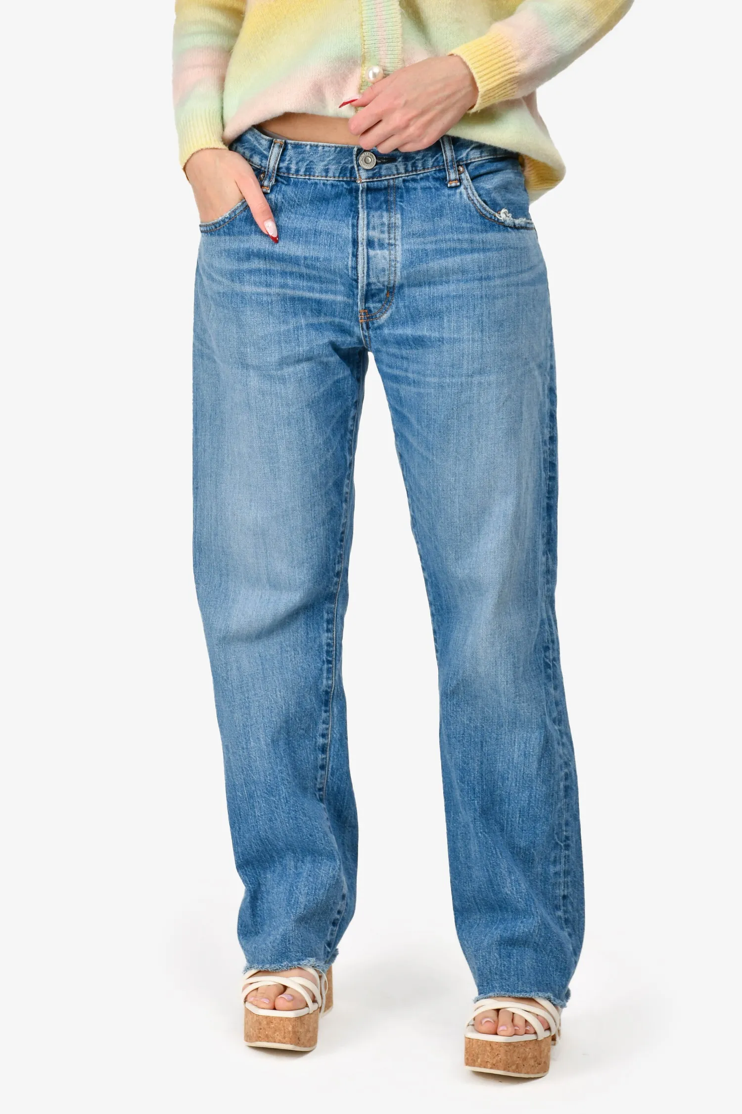 Moussy VIntage Blue Denim Medium Wash Wide Leg Jeans Size 30