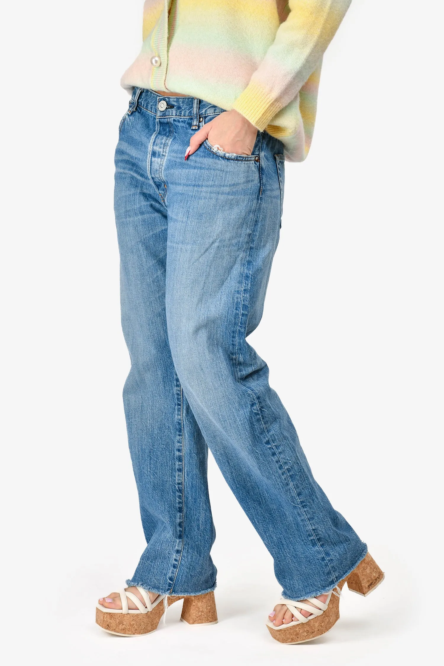 Moussy VIntage Blue Denim Medium Wash Wide Leg Jeans Size 30
