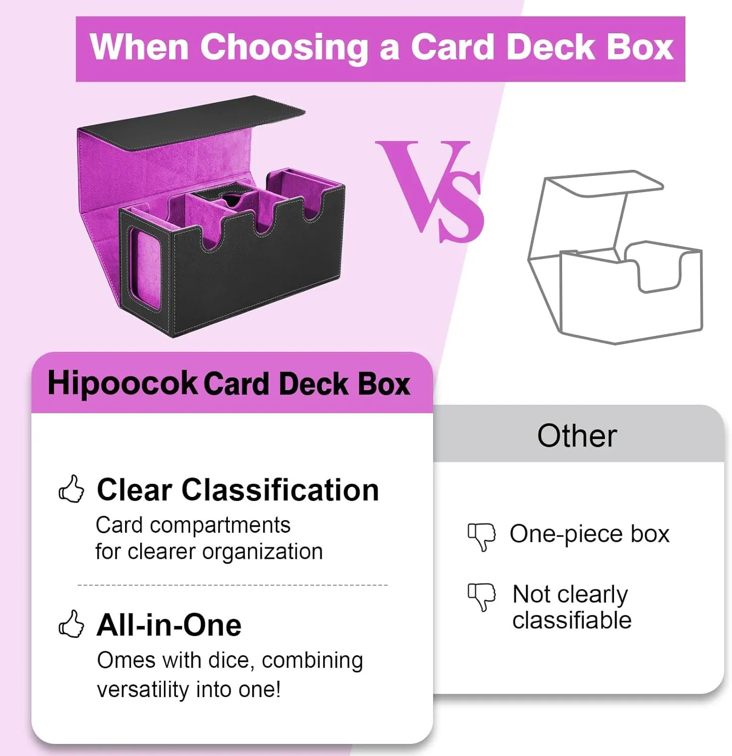 MTG Deck Box with 2 Commander Display, 4-in-1 Card Deck Case, Strong Magnet Card Organizer for Magic Commander TCG CCG, 6 Dividers & 50  Film & Dice Tray (Bright Purple)