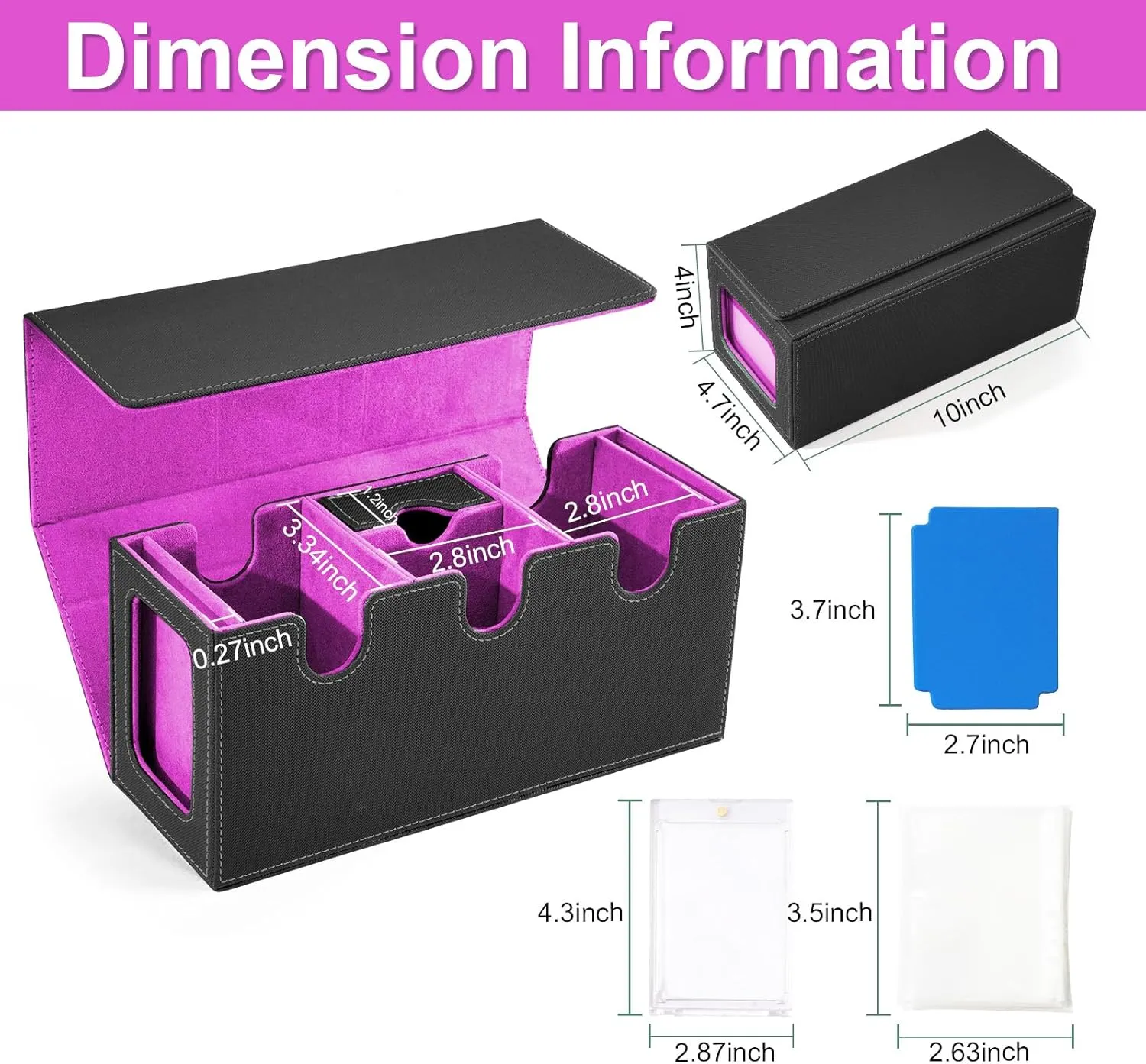 MTG Deck Box with 2 Commander Display, 4-in-1 Card Deck Case, Strong Magnet Card Organizer for Magic Commander TCG CCG, 6 Dividers & 50  Film & Dice Tray (Bright Purple)