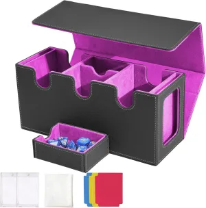 MTG Deck Box with 2 Commander Display, 4-in-1 Card Deck Case, Strong Magnet Card Organizer for Magic Commander TCG CCG, 6 Dividers & 50  Film & Dice Tray (Bright Purple)
