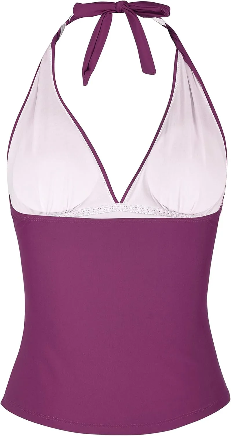 Mycoco Women's Halter Swim Top V Neck Swimwear Front Shirred Tankini Top