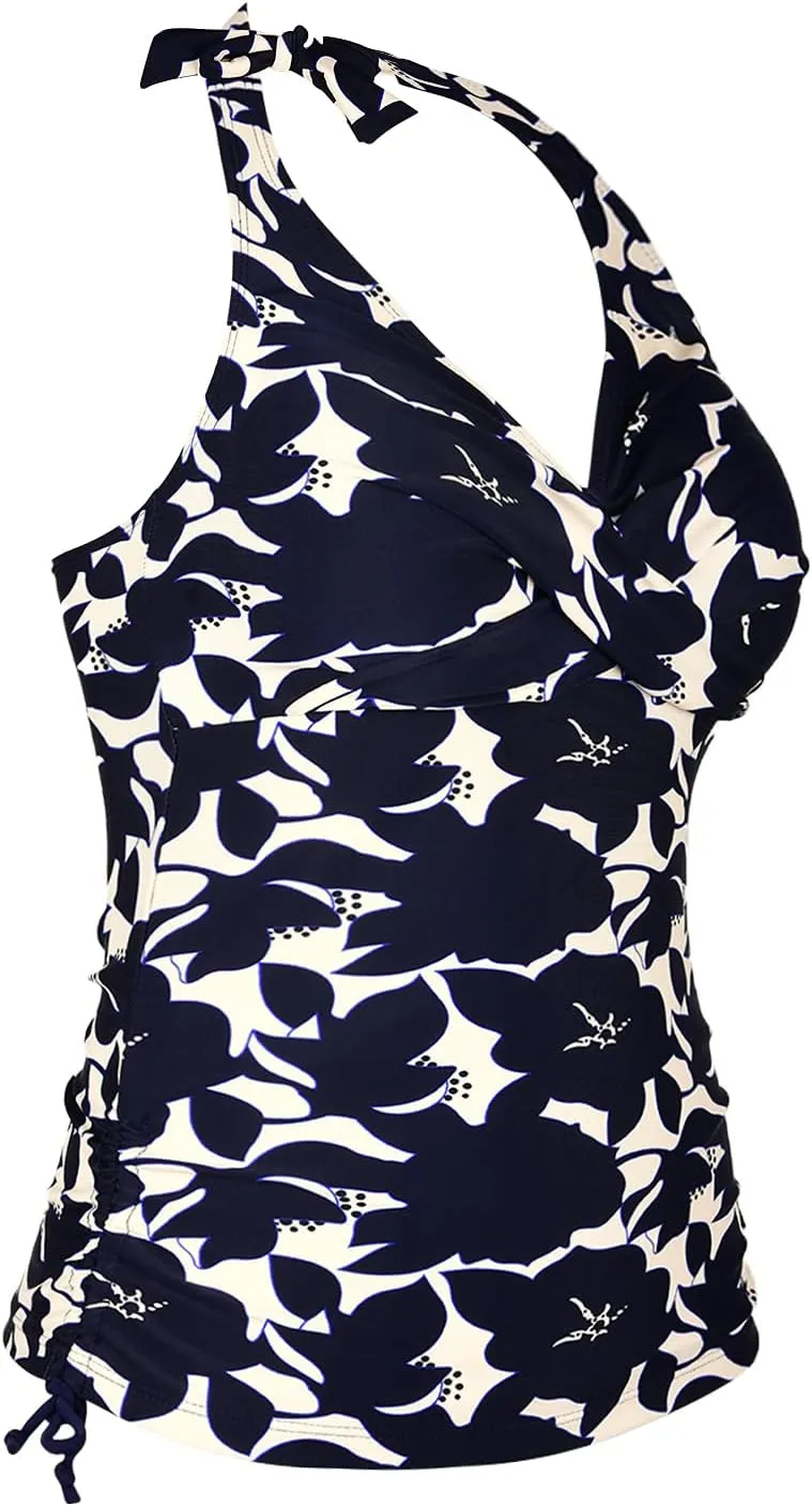 Mycoco Women's Halter Swim Top V Neck Swimwear Front Shirred Tankini Top