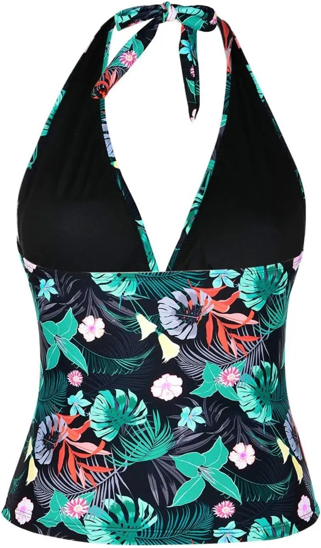Mycoco Women's Halter Swim Top V Neck Swimwear Front Shirred Tankini Top
