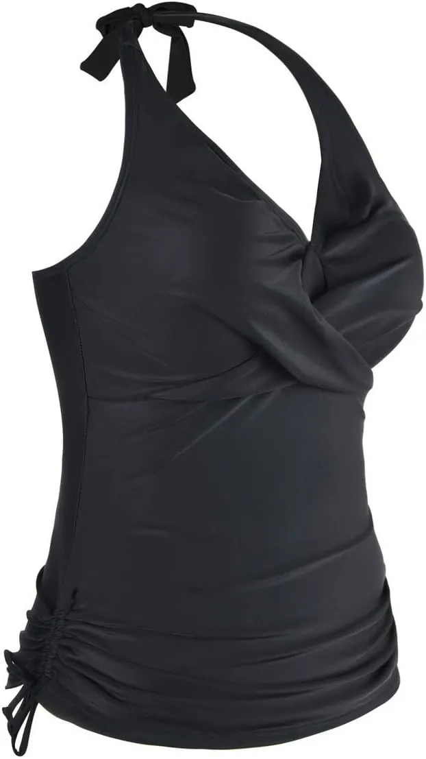 Mycoco Women's Halter Swim Top V Neck Swimwear Front Shirred Tankini Top