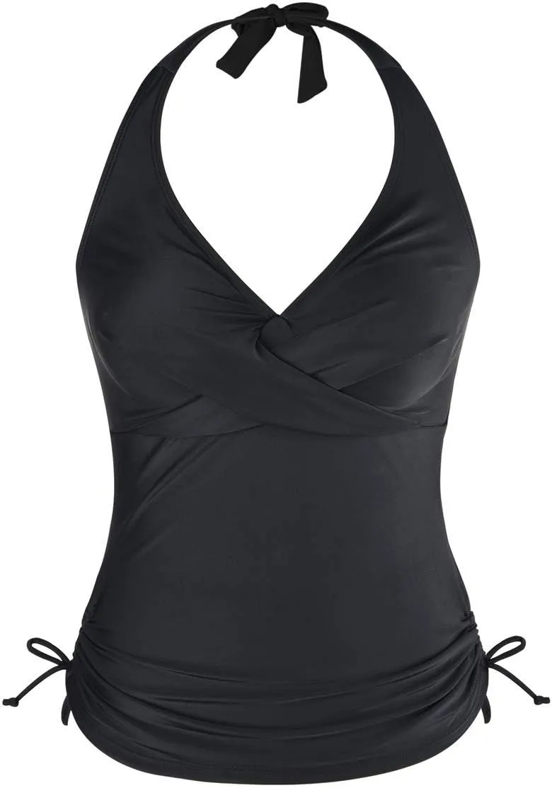 Mycoco Women's Halter Swim Top V Neck Swimwear Front Shirred Tankini Top