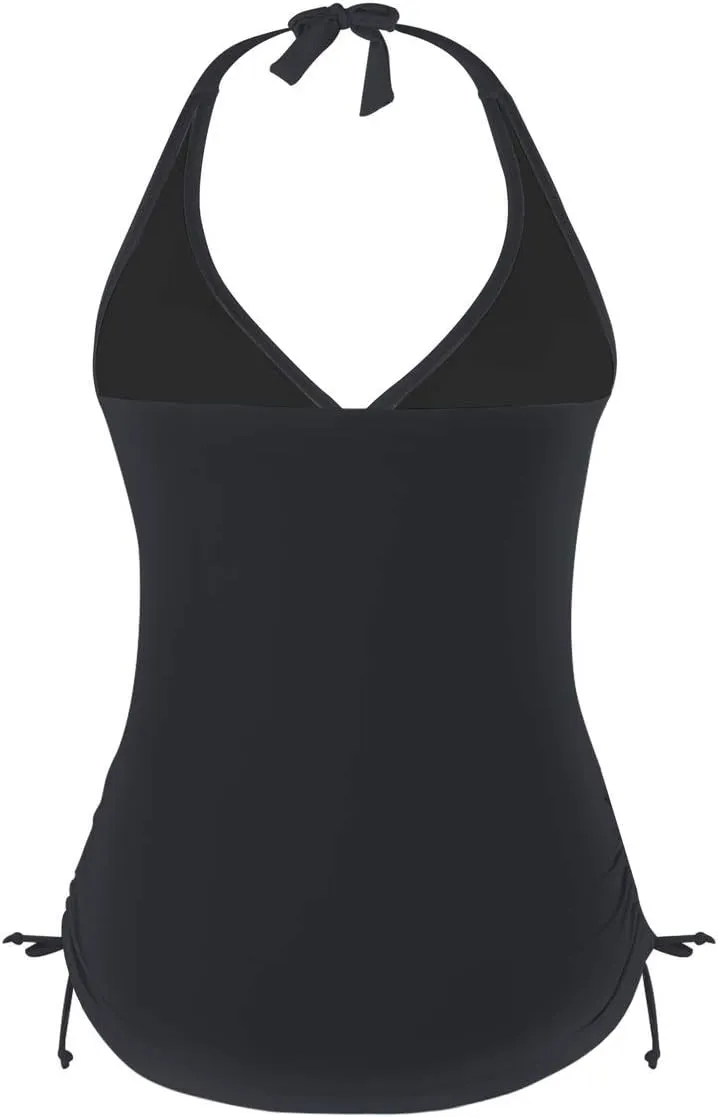 Mycoco Women's Halter Swim Top V Neck Swimwear Front Shirred Tankini Top