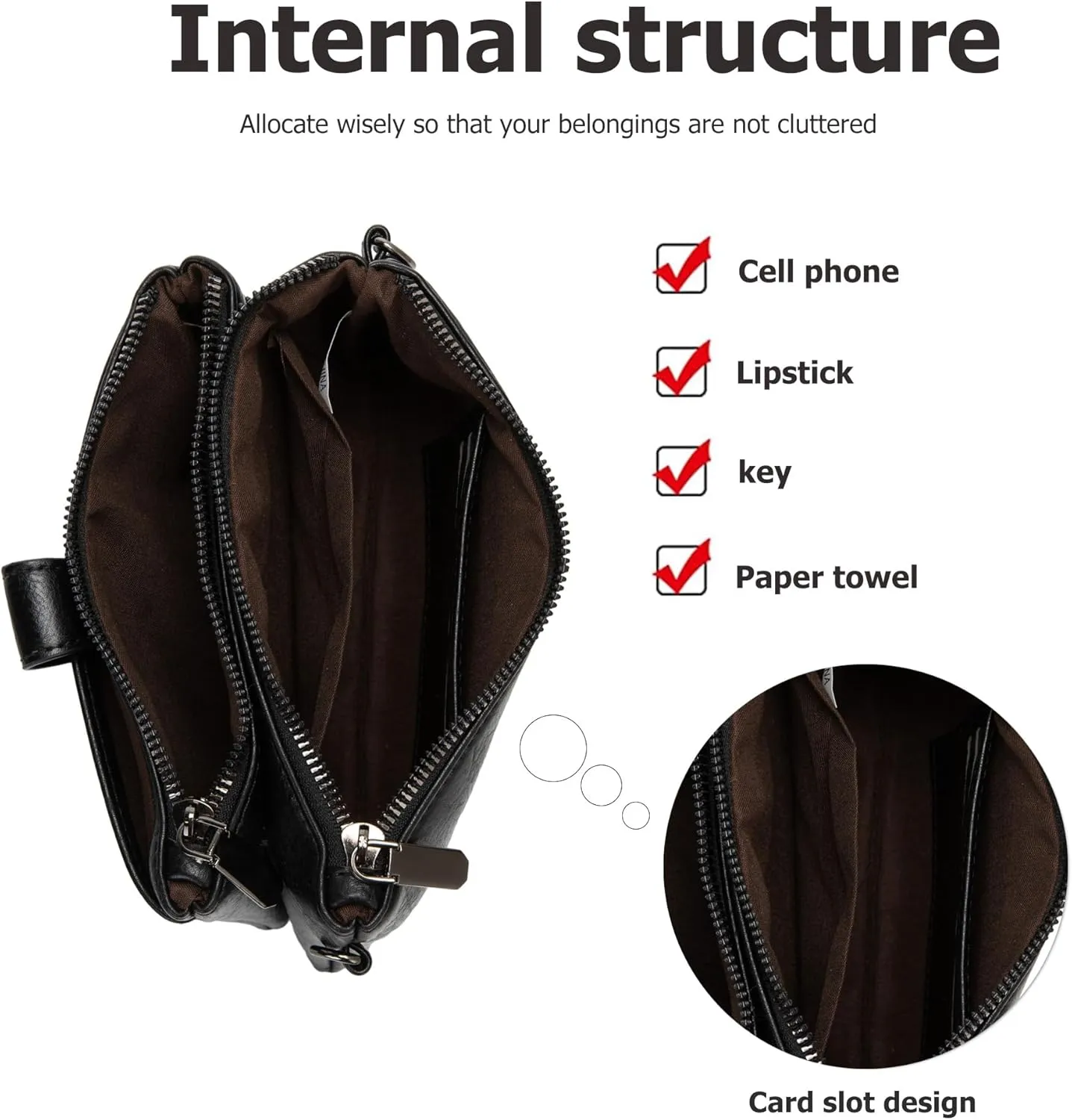myfriday Vintage Leather Camera Crossbody Bag for Women, Stylish Two Layer Shoulder Bag Purse with Removable Card Slots