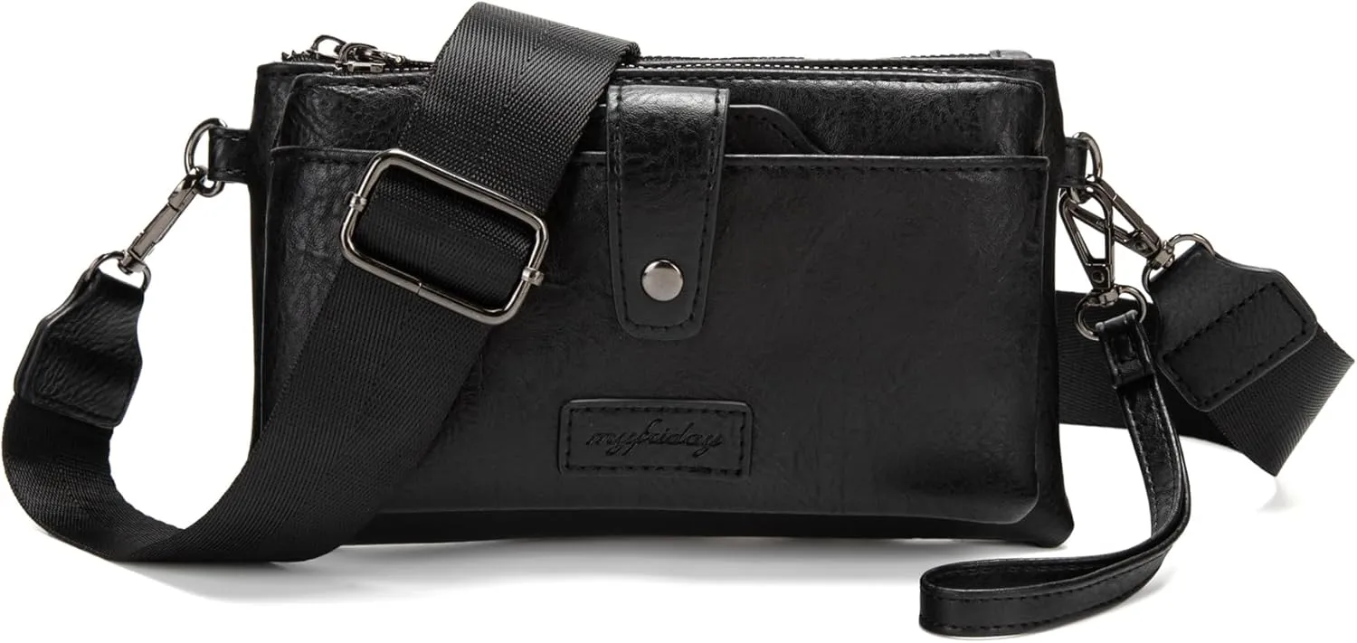 myfriday Vintage Leather Camera Crossbody Bag for Women, Stylish Two Layer Shoulder Bag Purse with Removable Card Slots