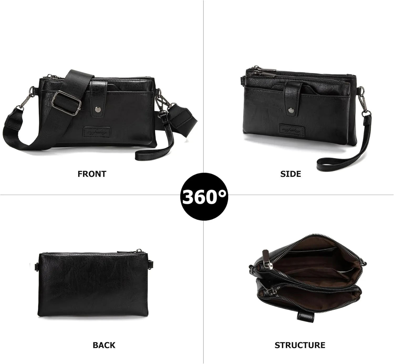 myfriday Vintage Leather Camera Crossbody Bag for Women, Stylish Two Layer Shoulder Bag Purse with Removable Card Slots