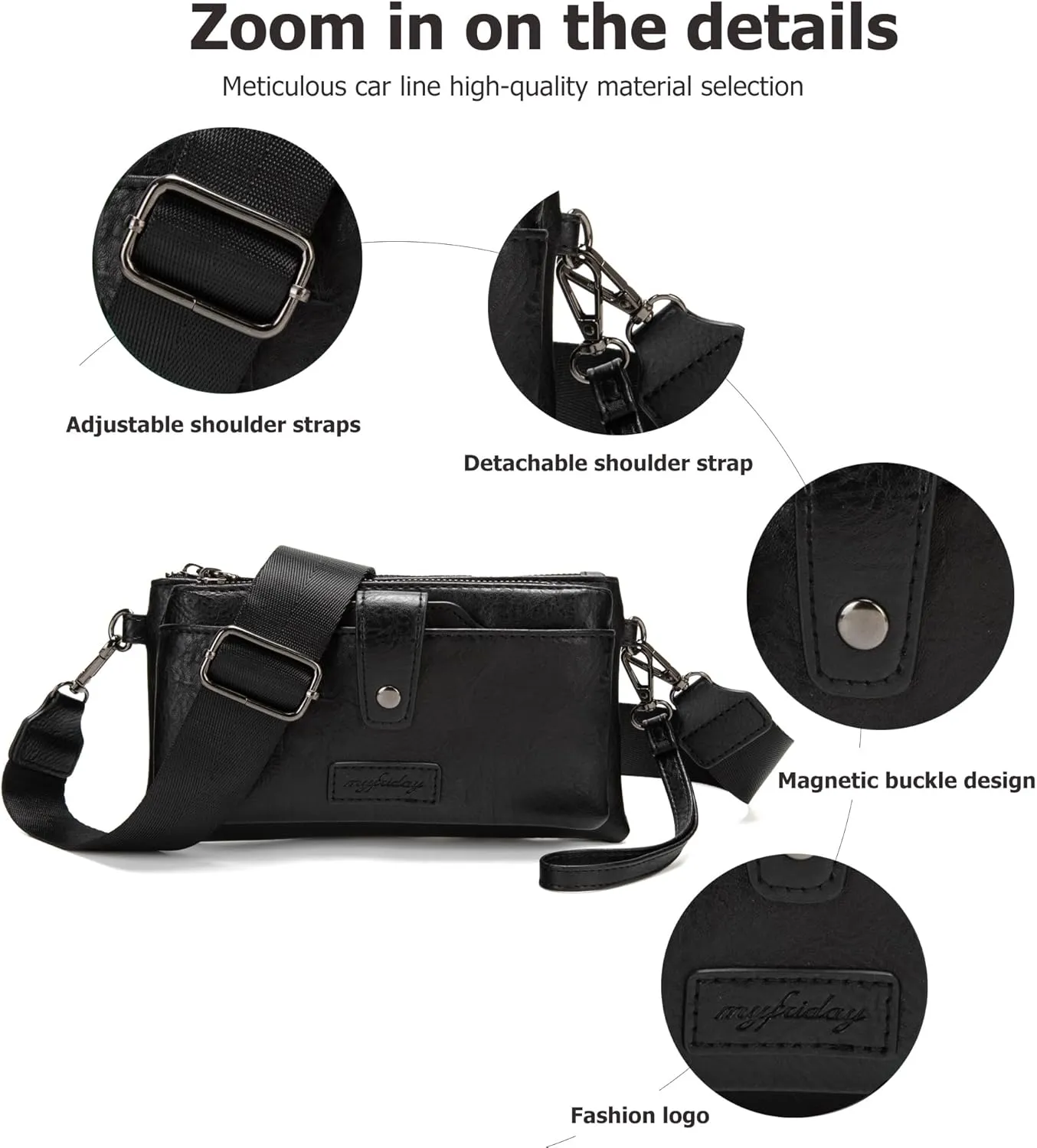 myfriday Vintage Leather Camera Crossbody Bag for Women, Stylish Two Layer Shoulder Bag Purse with Removable Card Slots