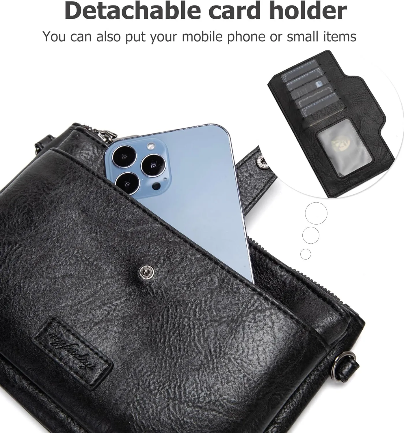myfriday Vintage Leather Camera Crossbody Bag for Women, Stylish Two Layer Shoulder Bag Purse with Removable Card Slots
