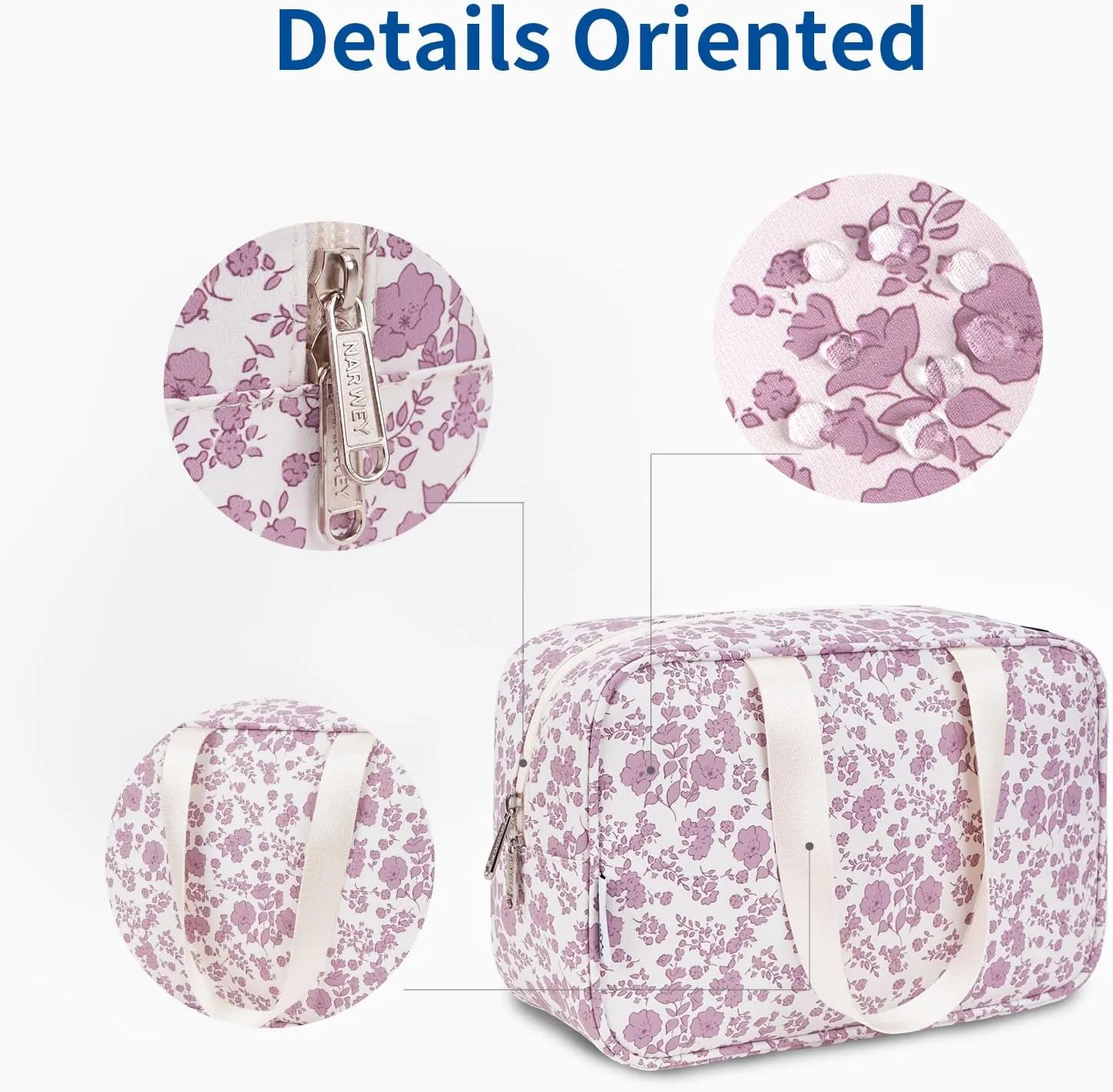 Narwey Large Floral Travel Toiletry Bag Women Toiletries Bag Skincare Bag Makeup Bag Organizer Make up bag Cosmetic Bag Medicine Bag for Girls (Little Dusty Pink Flower, Large)