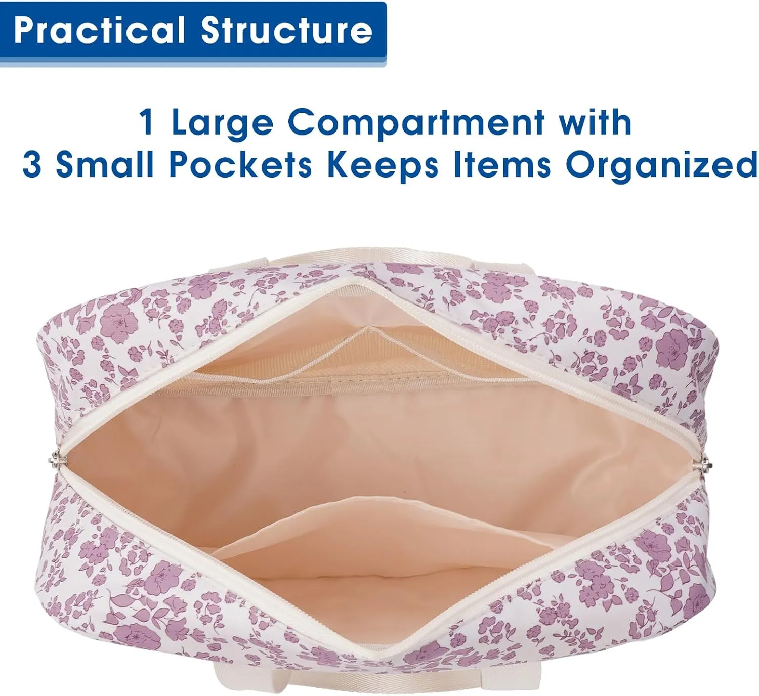 Narwey Large Floral Travel Toiletry Bag Women Toiletries Bag Skincare Bag Makeup Bag Organizer Make up bag Cosmetic Bag Medicine Bag for Girls (Little Dusty Pink Flower, Large)