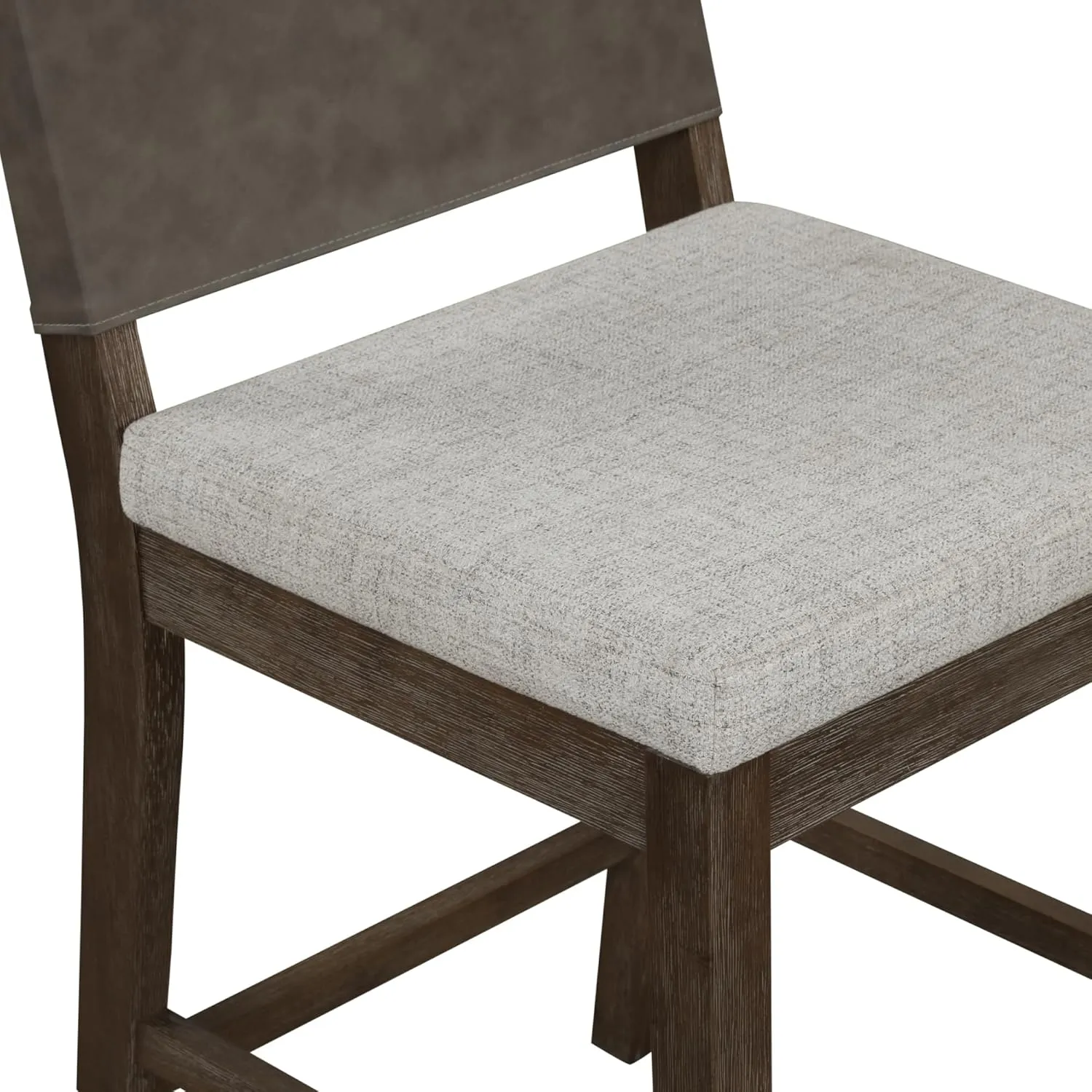 Nathan James Linus Modern Upholstered Counter Height Bar Stool with Faux Leather Back and Solid Rubberwood Legs in a Wire-Brushed Dark Brown Finish, Birch Ivory/Pewter Grey