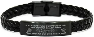 Naturopathic Physician Braided Leather Bracelet, If at first you don't succeed, try doing what your athletic trainer told you to do the first time., Laser Engraved, Stainless Steel Wristband