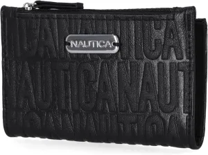 Nautica High Tide Small Wallet for Women, RFID Blocking Slim Credit Card Holder with Zipper Coin Pocket, Bifold Compact Wallet with ID Window, Black Printed