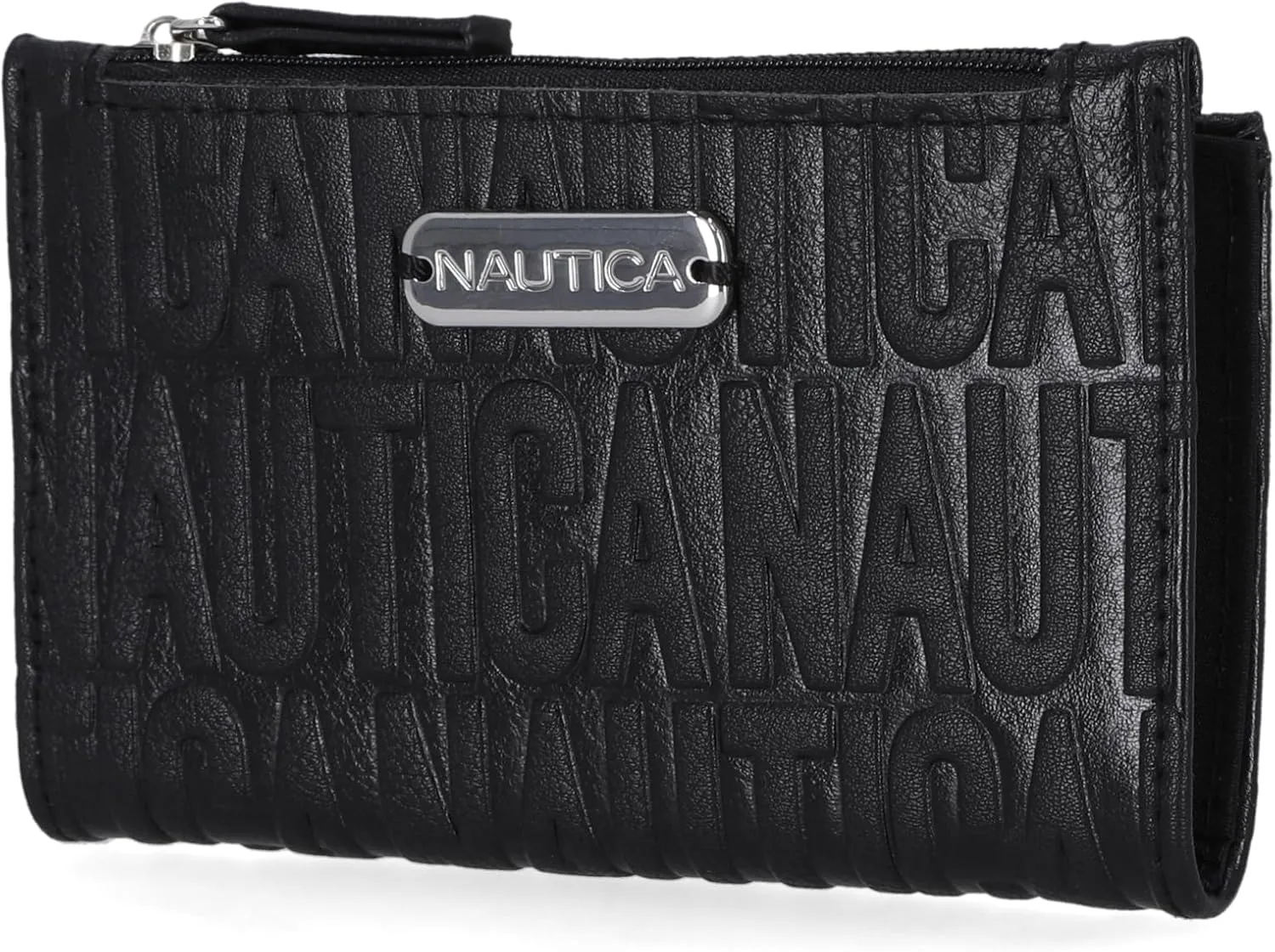 Nautica High Tide Small Wallet for Women, RFID Blocking Slim Credit Card Holder with Zipper Coin Pocket, Bifold Compact Wallet with ID Window, Black Printed