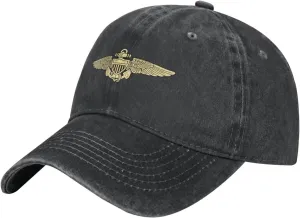 Naval Aviator Pilot Wings Vintage Wash Denim Baseball Cap