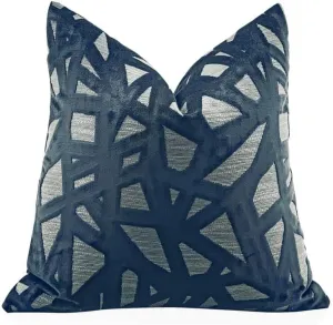 Navy Blue Velvet Pillow, Stripe Designer