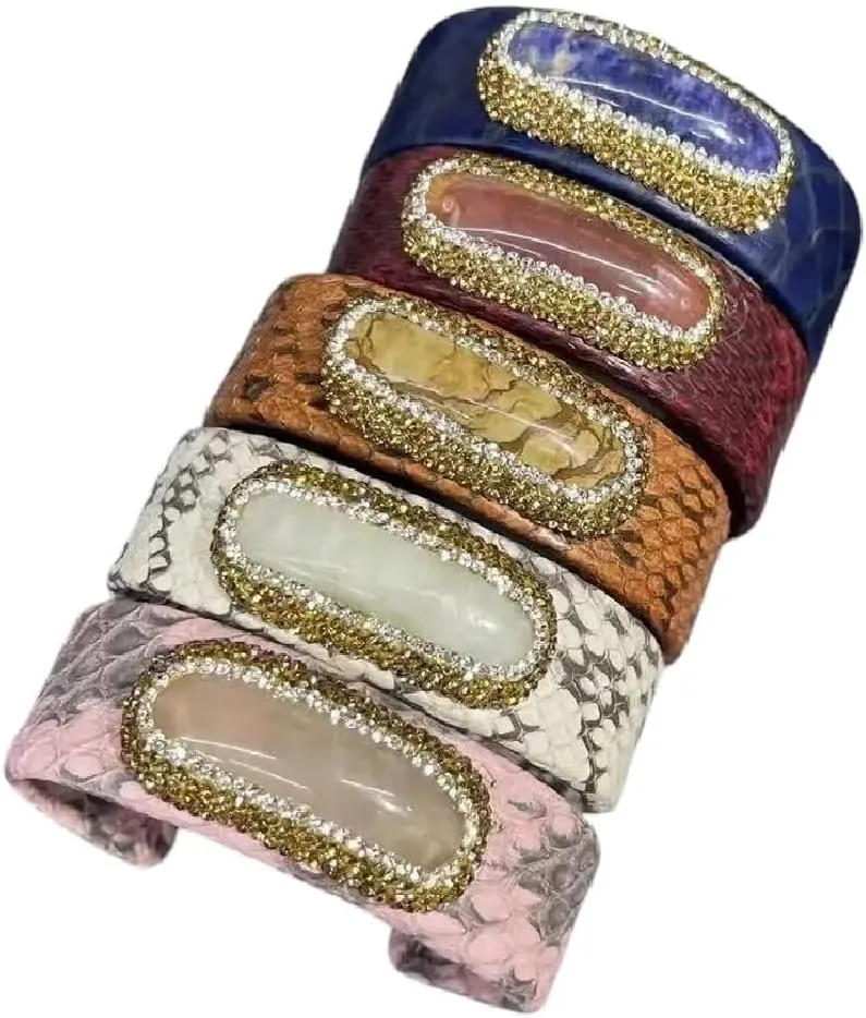 New 2026 Unisex Autumn And Winter Natural Snake Skin Leather Inlaid With Stone Bracelet Popular Jewelry Sourc Decoration Luxury You Accessories Trendy Best For Gift Women Men
