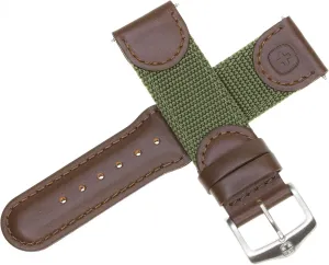 New 22mm Wenger Swiss Army Genuine Brown Leather Strap Army Green Nylon Watch Band