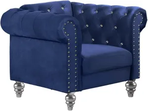 New Classic Furniture Emma Velvet Chesterfield Style Chair with Crystal Button Tufts, Royal Blue