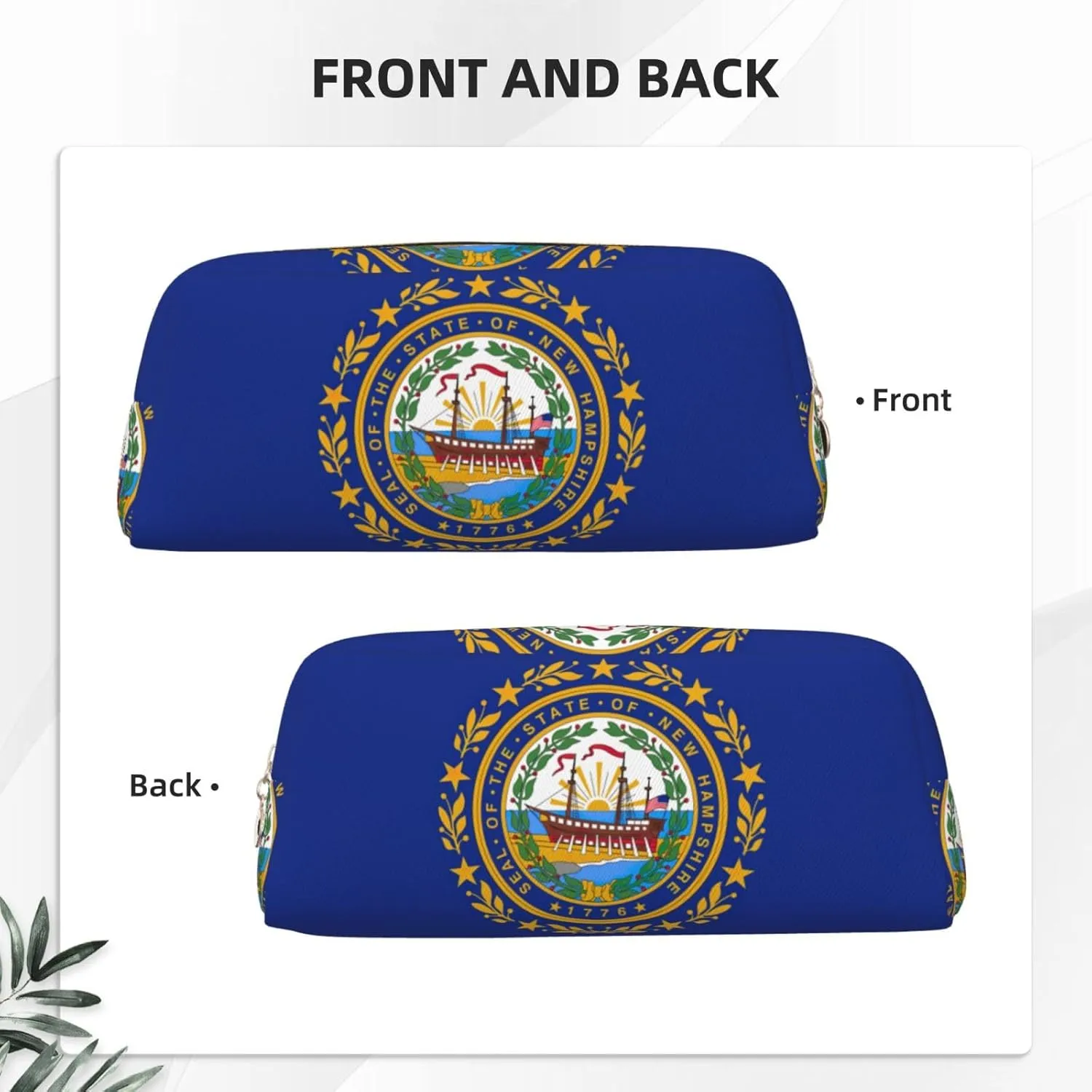 New Hampshire State Flag Print Large Capacity Pencil Case,Pencil Pouch With Zipper, Durable Leather Pen Bag For Office, Travel