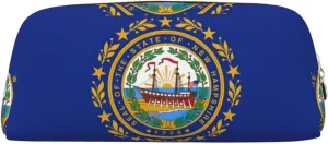 New Hampshire State Flag Print Large Capacity Pencil Case,Pencil Pouch With Zipper, Durable Leather Pen Bag For Office, Travel