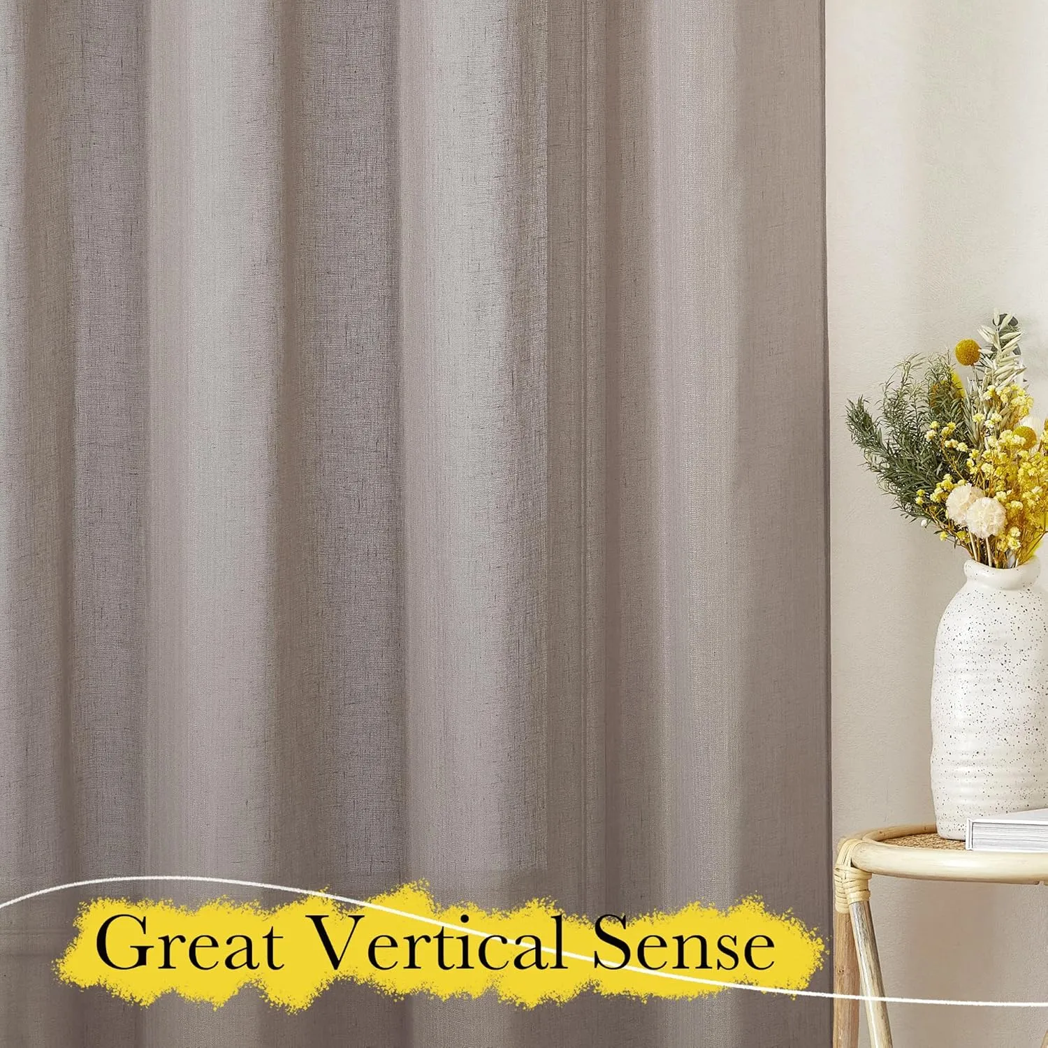 NICETOWN Faux Linen Semi Sheer Living Room Curtains, (Burlap) Rod Pocket & Back Tab Balance Privacy with Light Filtering Window Treatments for Bedroom/Living Room, W52 x L95, 2 Panels