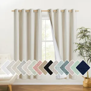 NICETOWN Natural Bedroom Full Blackout Linen Curtain Panels Set of 2, 52" by 72", Cold Reducing Thick Insulated Classic Grommet Blackout Draperies with White Thermal Insulated Liner for Windows