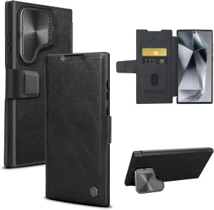 Nillkin for Samsung Galaxy S24 Ultra Wallet Case, PU Leather Case with Card Holder and Camera Cover, Built-in Camera Stand, Card Slot, Magnetic Flip Cover for Galaxy S24 Ultra 6.8 inch - Black