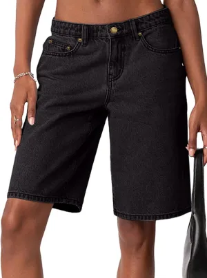 NIMIN Bermuda Shorts for Women Mid Waisted Y2K Summer Casual Jeans Shorts Loose Fit Jorts Knee Length Denim Shorts