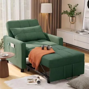 Noelse Convertible Chair Bed Sleeper, 3-in-1 Sofa Bed Sleeper Chair, Pollout Futon Sofa Chair Adjustable Backrest Armchair with Velvet Fabric for Living Room Apartment, Green
