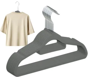 Non Slip Hangers | Flocking Thin Hanger Space Saving | Smooth Velvet Design | 10X Traceless Slim Hangers, 360° Swivel Hook for Pants, Coat, Skirt, Suit, Trouser, Lingerie