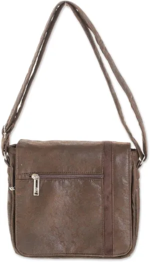 NOVICA Artisan Handmade Faux Leather Messenger Bag in Chocolate from Costa Rica Brown Solid 'Chocolate Travels'