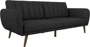 Novogratz Brittany 82 Inch Futon Sofa Bed in Faux Leather, Upholstered Couch Sleeper with Tufted Back, Mid-Century Modern Design, Dark Gray