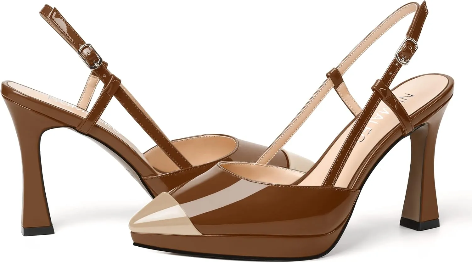 NUMALEO Womens Patent Adjustable Strap Bridal Pointed Toe Dress Buckle Spool High Heel Pumps Shoes 4 Inch