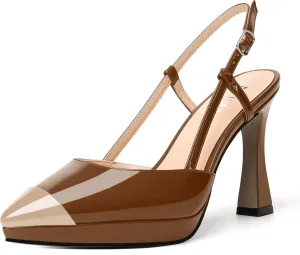 NUMALEO Womens Patent Adjustable Strap Bridal Pointed Toe Dress Buckle Spool High Heel Pumps Shoes 4 Inch