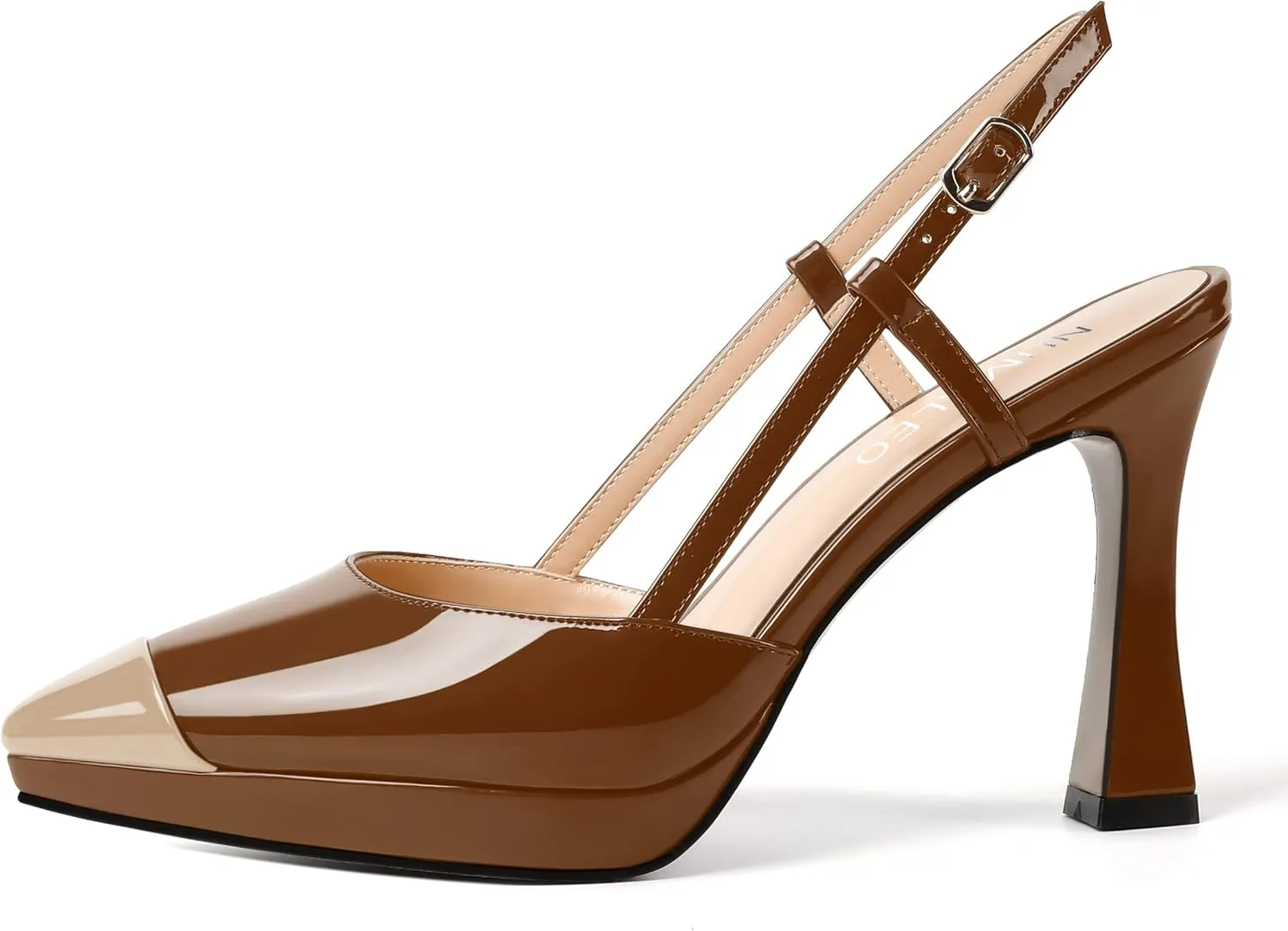 NUMALEO Womens Patent Adjustable Strap Bridal Pointed Toe Dress Buckle Spool High Heel Pumps Shoes 4 Inch
