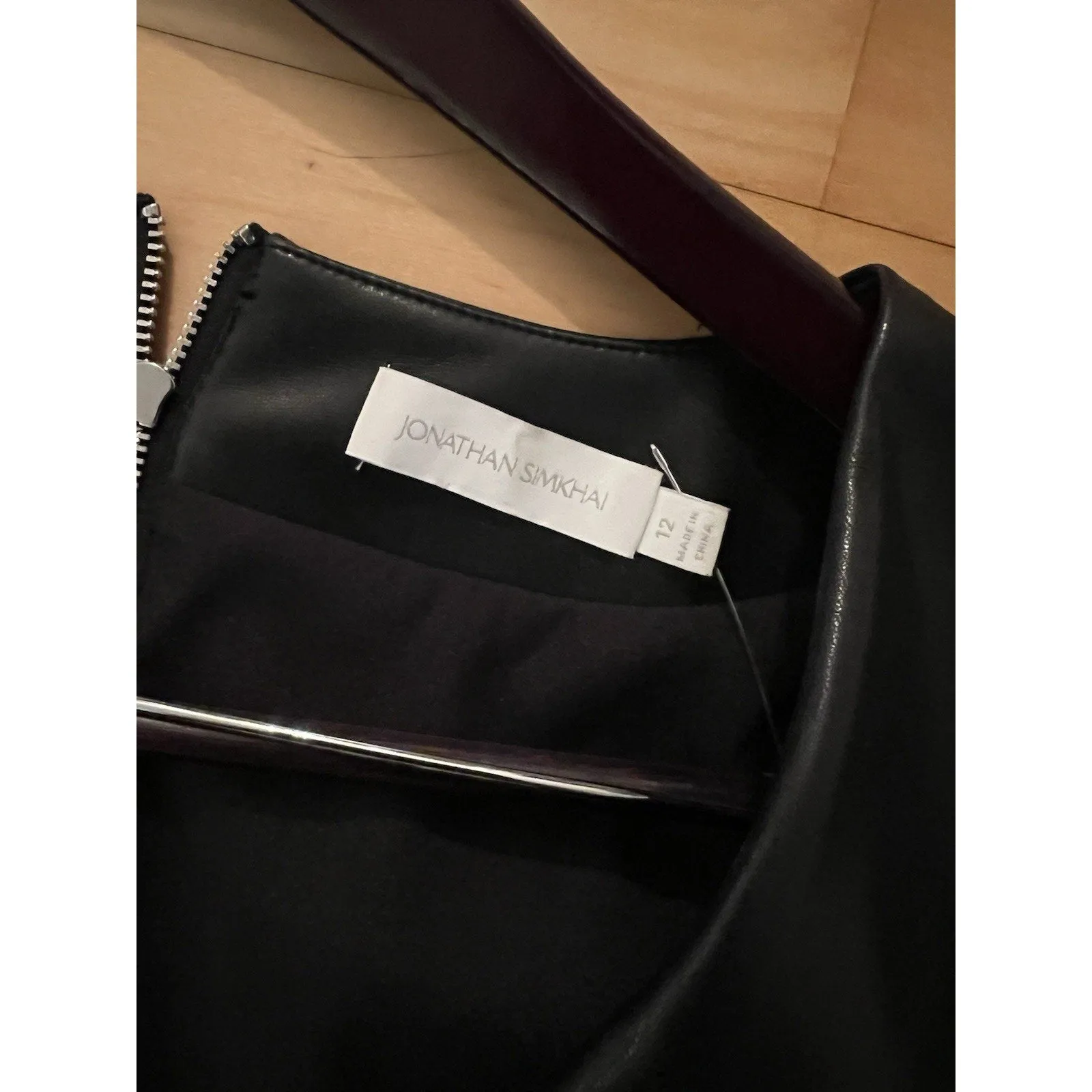 NWOT simkhai  Women's catalina mini dress Black Vegan Leather Long Sleeve Mini 12