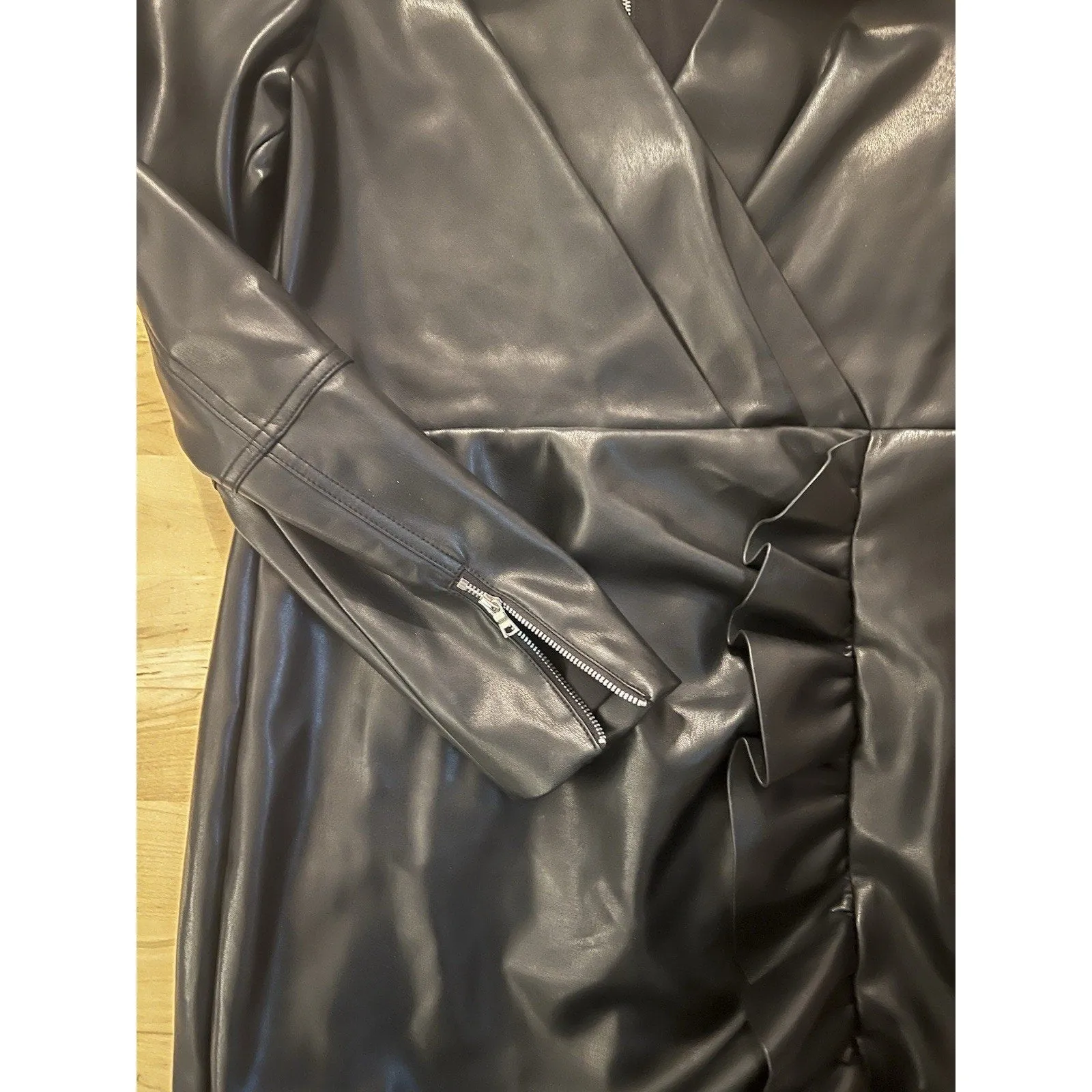 NWOT simkhai  Women's catalina mini dress Black Vegan Leather Long Sleeve Mini 12