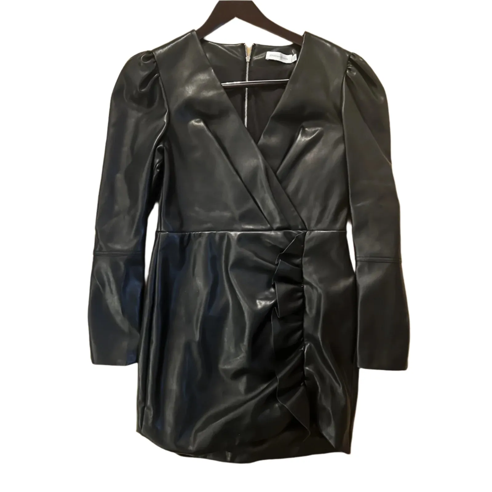 NWOT simkhai  Women's catalina mini dress Black Vegan Leather Long Sleeve Mini 12