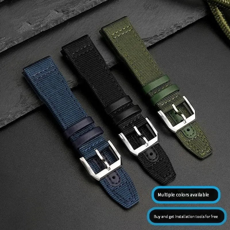 Nylon Leather Watchband 20mm 21mm 22mm Fit for IWC Le Petit Prince Big Pilot TOP GUN IW3777 Black Sport Canvas Watch Strap