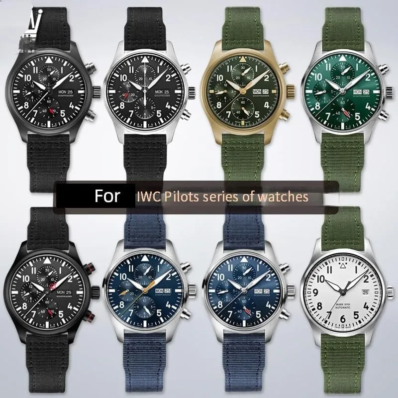 Nylon Leather Watchband 20mm 21mm 22mm Fit for IWC Le Petit Prince Big Pilot TOP GUN IW3777 Black Sport Canvas Watch Strap