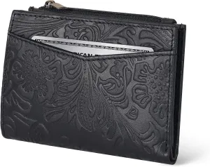 Oak Leathers Leather Wallet For Women - Small RFID Coin Purse Credit Card & ID Holder for Ladies, Gift for Women's, Bifold Wallets (Crazy Horse Black Flower)